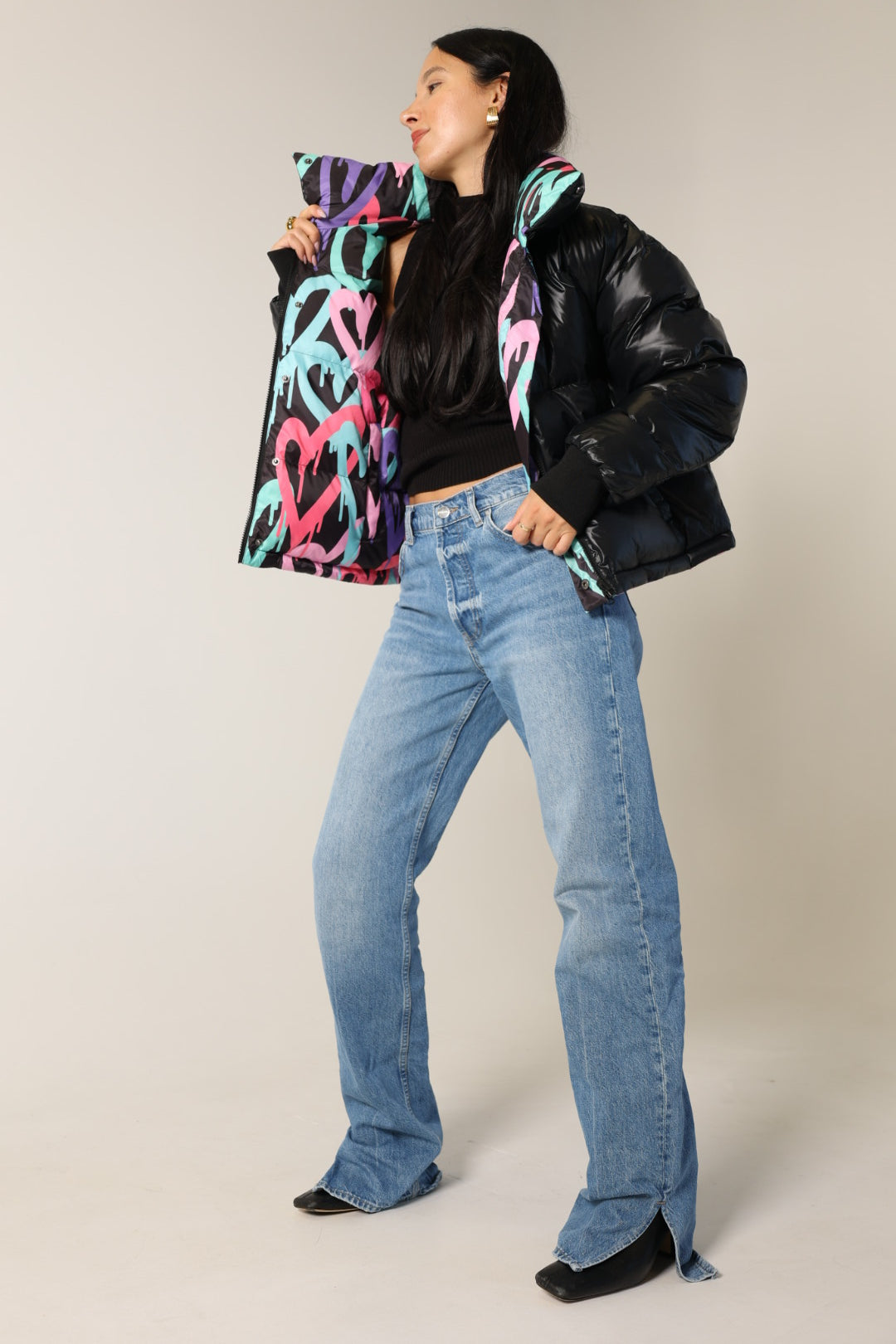 Graffiti Hearts Cropped Reversible Bomber