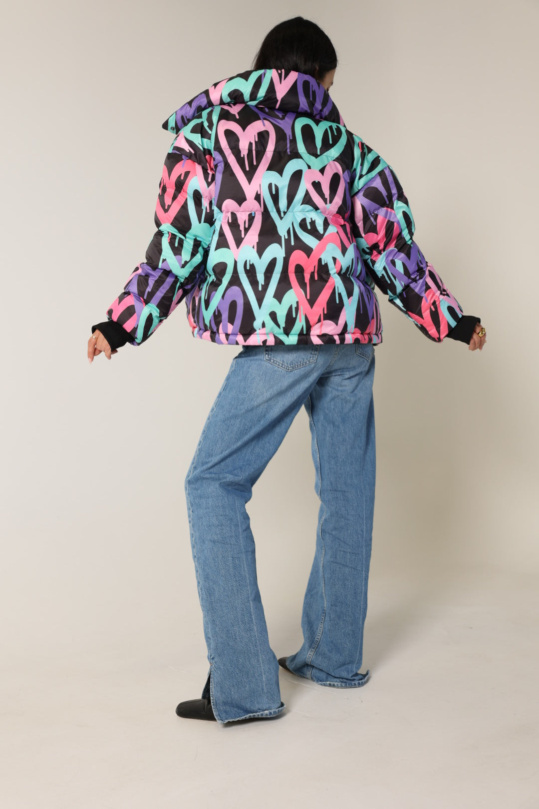 Graffiti Hearts Cropped Reversible Bomber