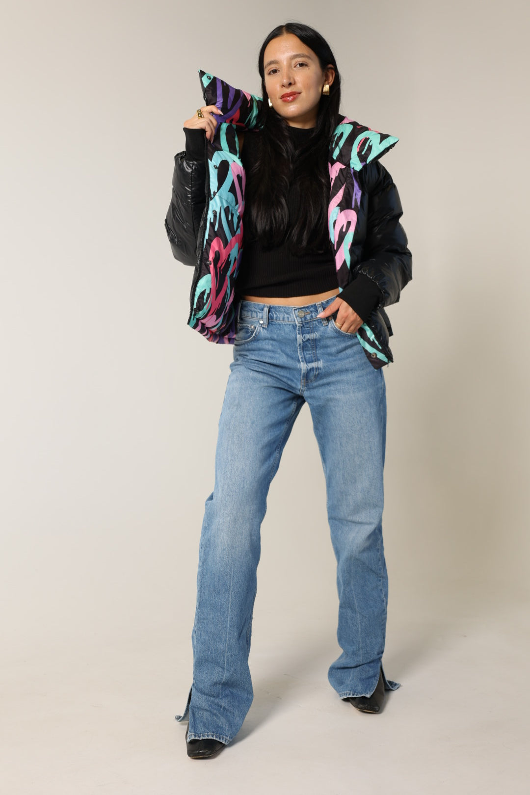 Graffiti Hearts Cropped Reversible Bomber
