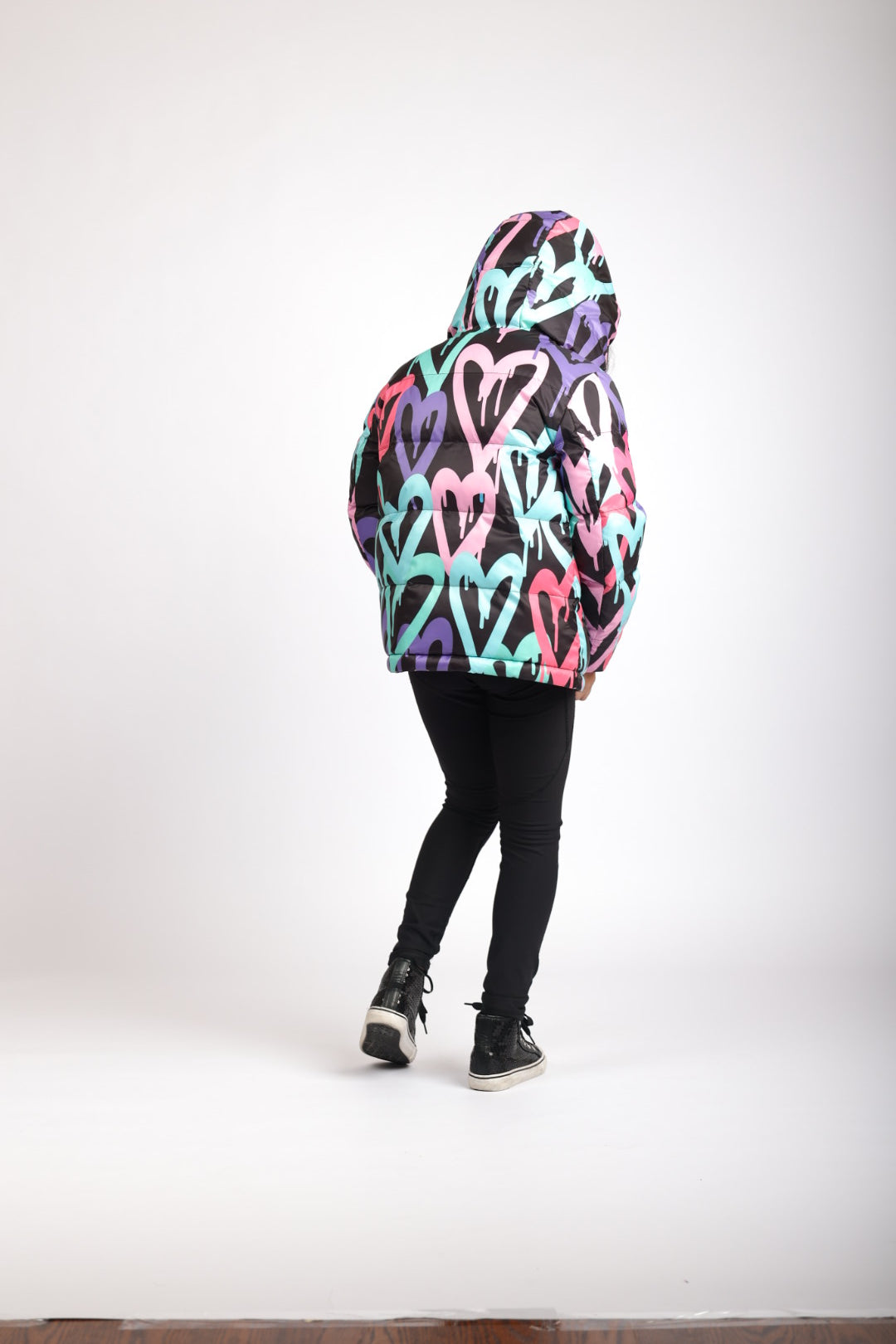 Graffiti Hearts Print Kids Hooded Coat