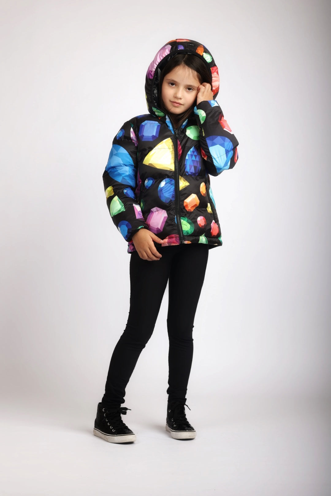 Gems Print Kids Hooded Coat