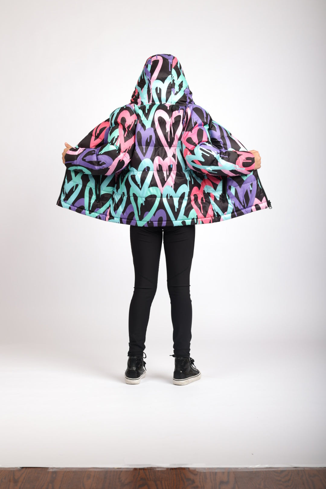 Graffiti Hearts Print Kids Hooded Coat