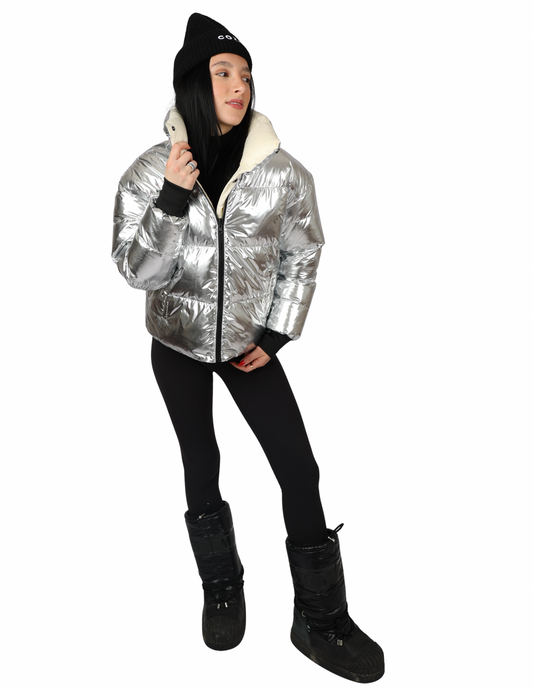 Silver Cropped Reversible Bomber PRE ORDER